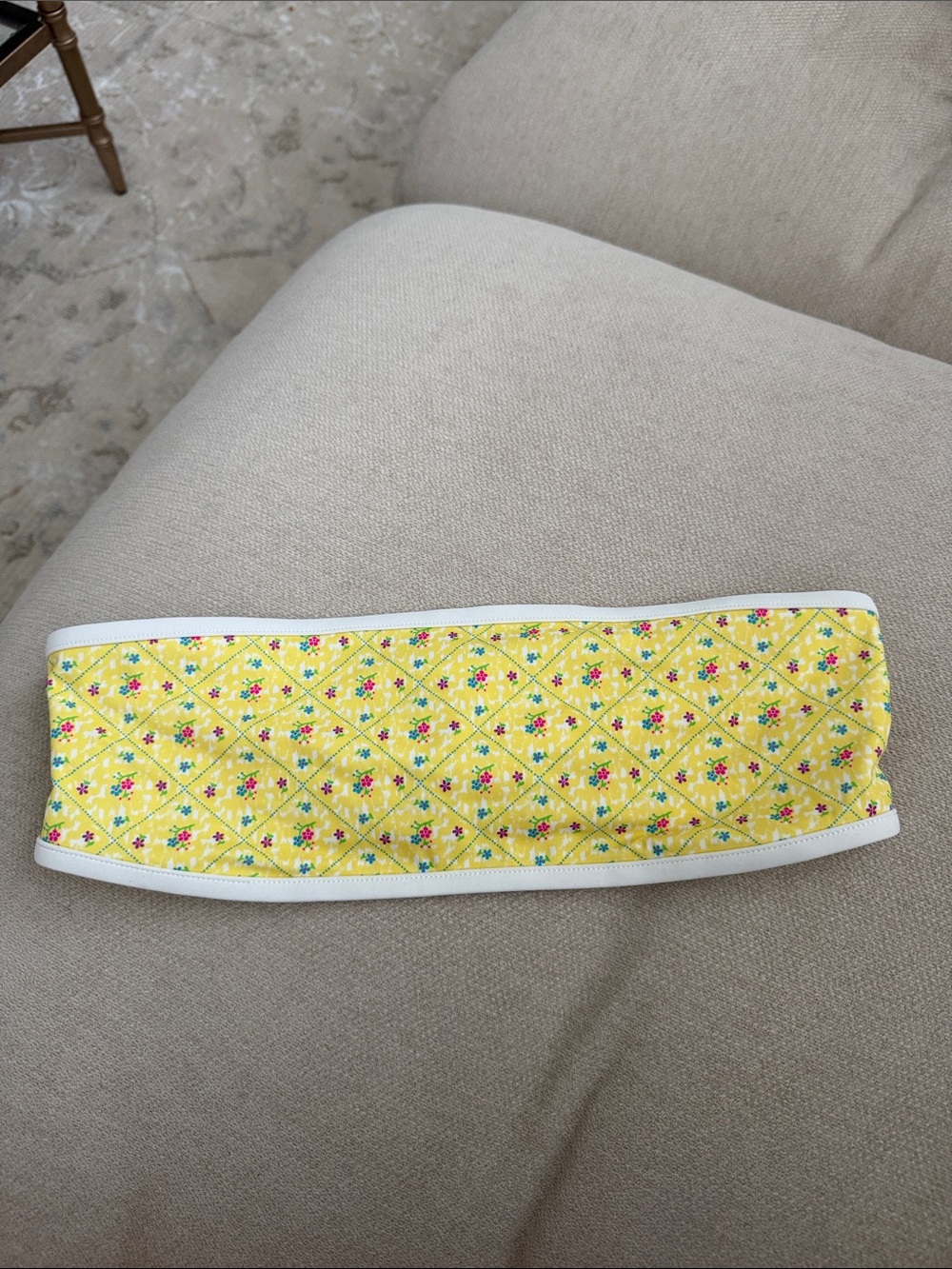 Yellow Bandeau Bikini Top with White Trim